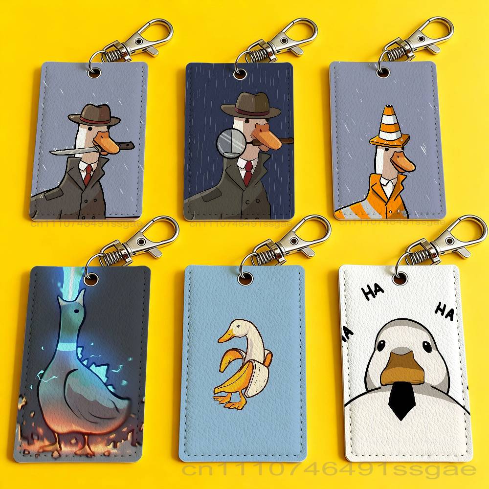 Leather Work Is - Cartoon schattige gans eend badgehouder sleutelhanger