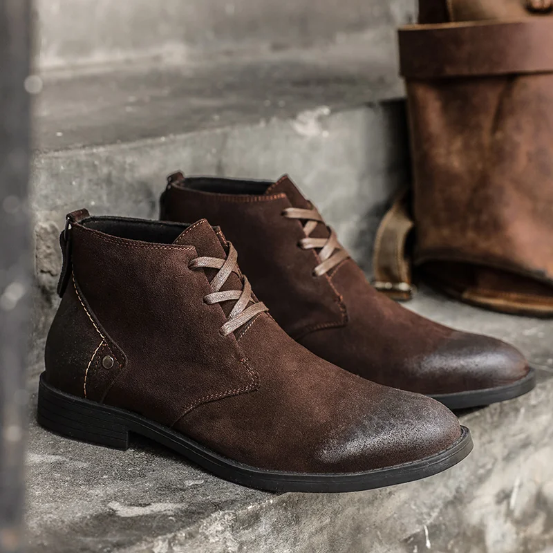 Leather Work Boots - Nieuwe Koe Suede Enkellaarsjes Handgemaakte Vintage