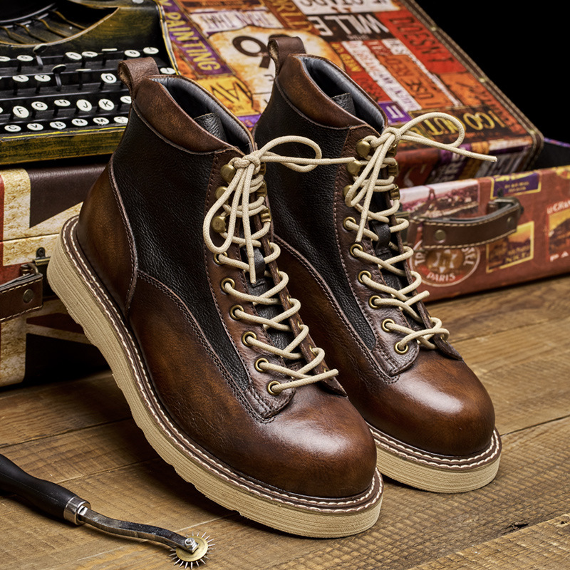 Leather Work Boots - Werklaarzen met korte neus voor heren,