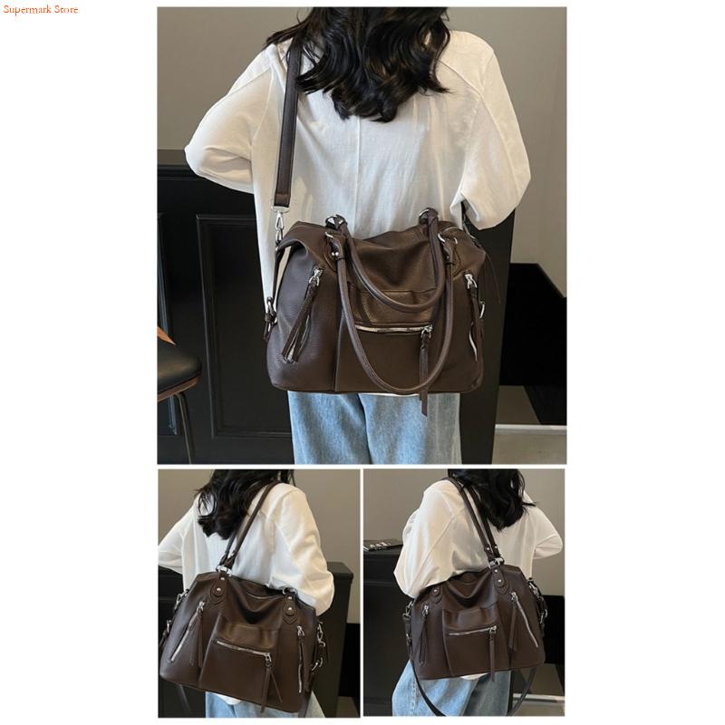 Leather Work Duffle - Q5WE Multifunctionele okseltas Retro esthetische dames