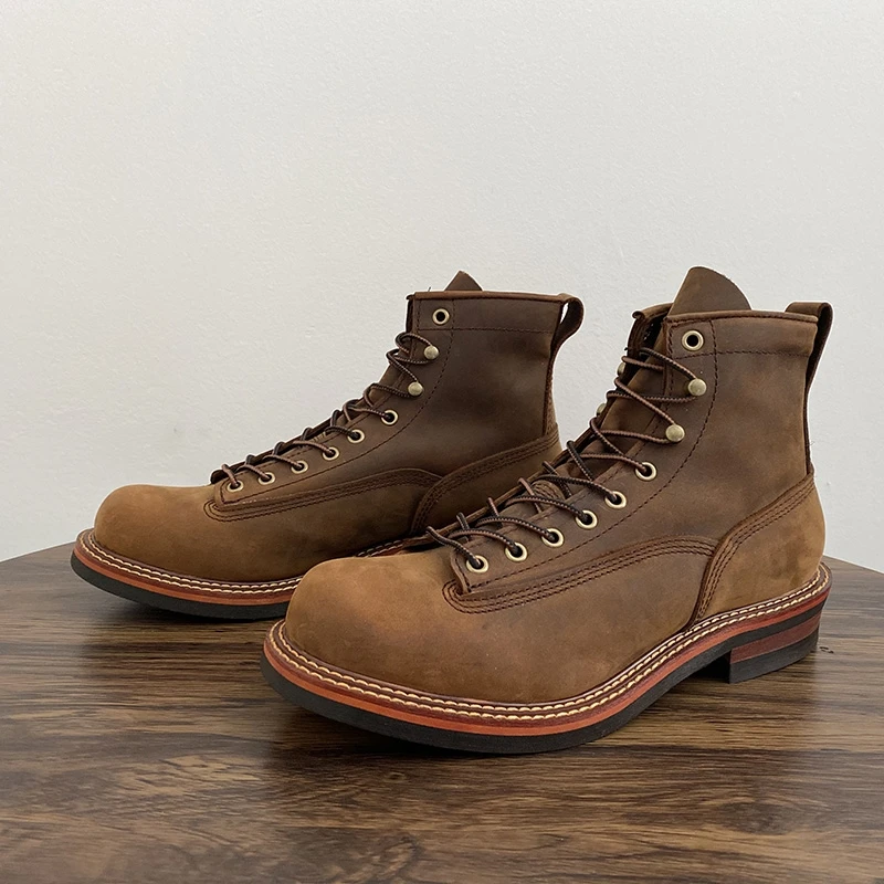 Leather Work Boots - Vintage Britse mannen enkellaarsjes handgemaakte hoge