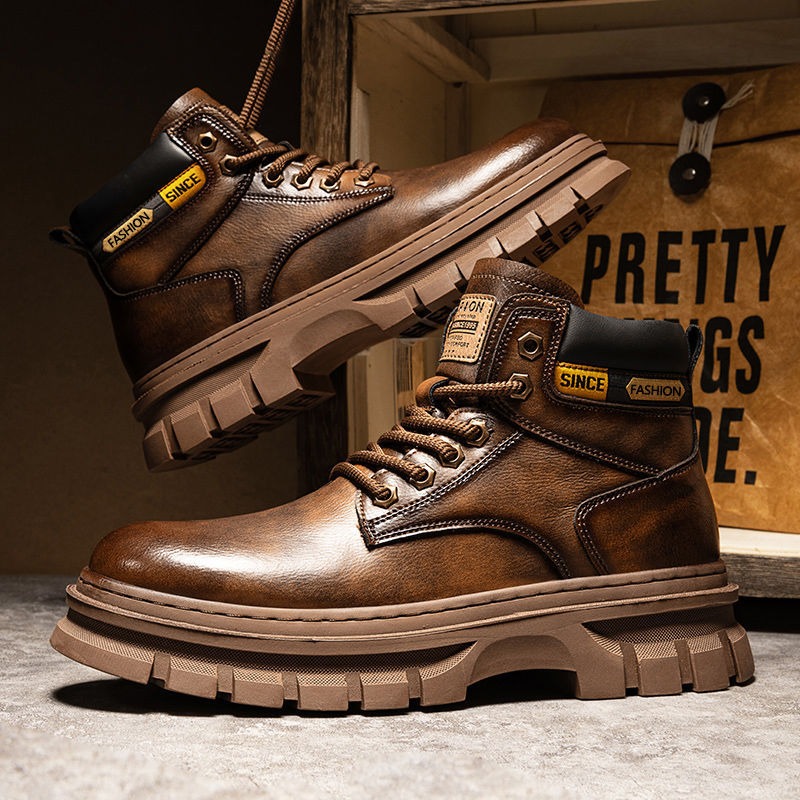 Leather Work Boots - Vintage Heren Platform Enkellaarsjes Herfst Winter