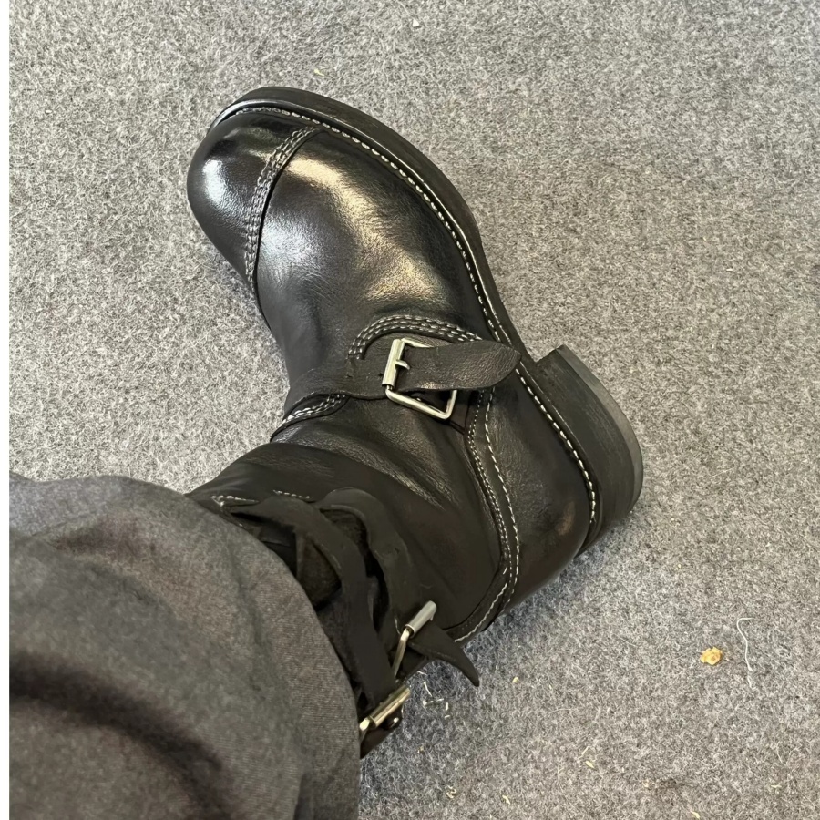 Leather Work Boots - Vintage noodlijdende zwarte leren herenlaarzen met