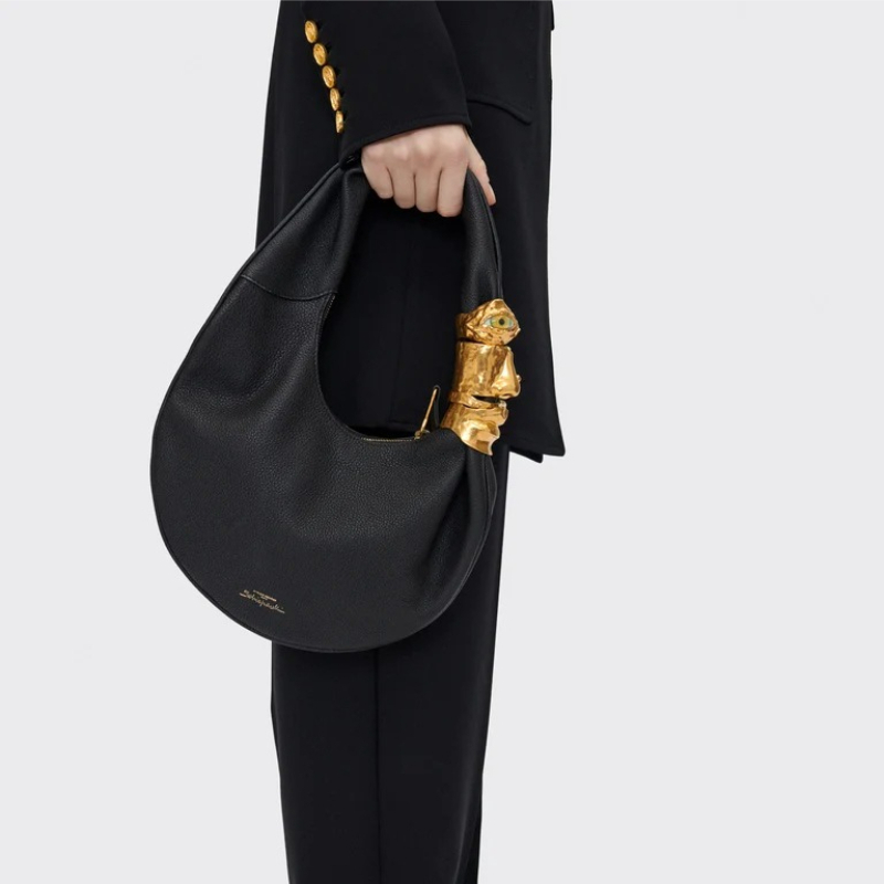 Leatherwork Hardware - Designer luxe soufflé tas dames zwart