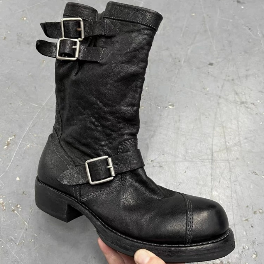 Vintage noodlijdende zwarte le - Leather Work Boots recensie en prijs